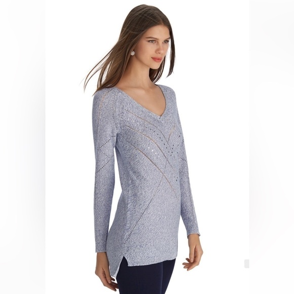 WHBM V-neck Blue with Silver Accents Raglan Sleeve Tunic Pullover Sz S - Picture 2 of 7